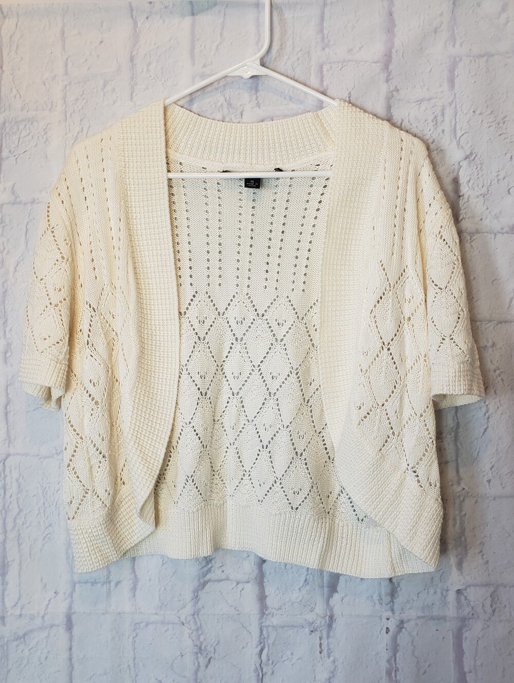 NINA LEONARD Cream Knit Shrug Open Front Cardigan Sweater XL